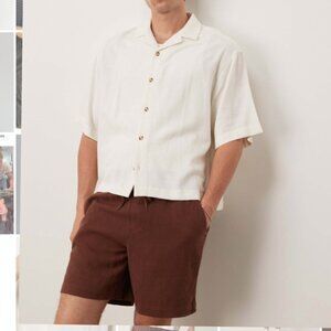 ASOS Boxy Oversized Linen Blend Shirt in White in Large